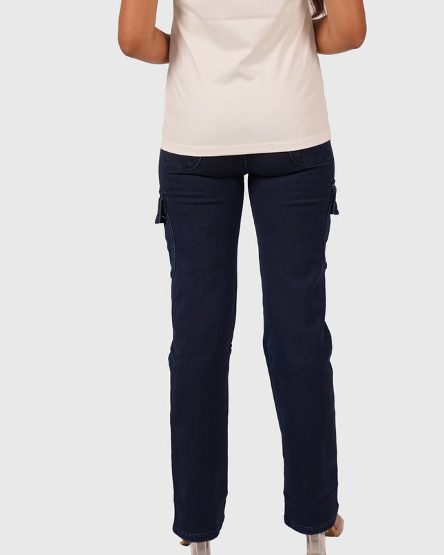 Women’s Deep Navy Blue 6-Pocket Full-Length Cargo Jeans