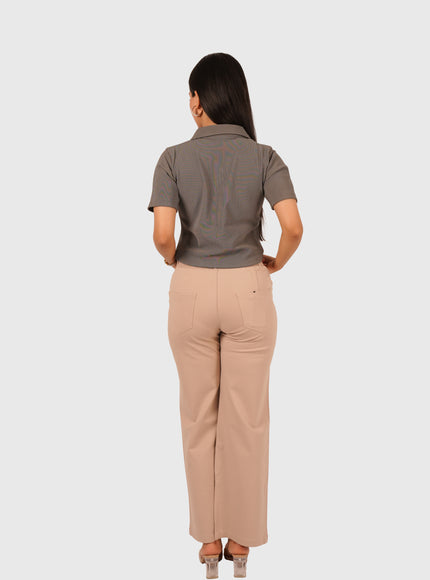 Women’s Light Beige Straight Fit Smocking Belt Bukkid Pants