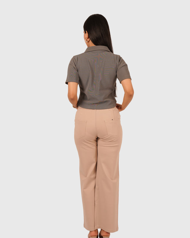 Women’s Light Beige Straight Fit Smocking Belt Bukkid Pants