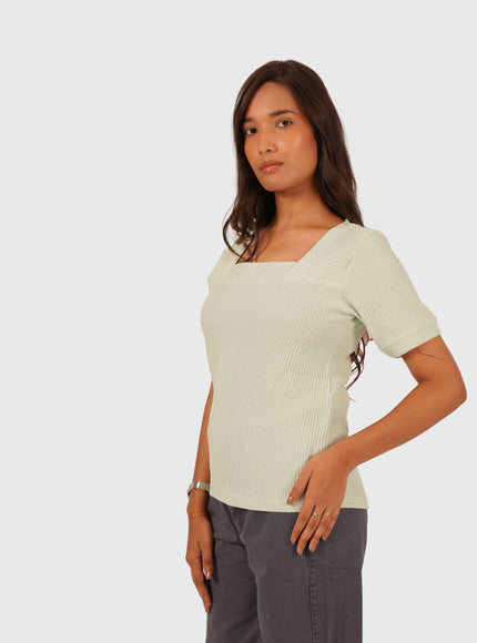 Women’s Light Mint Green Regular Fit Square Neck Top