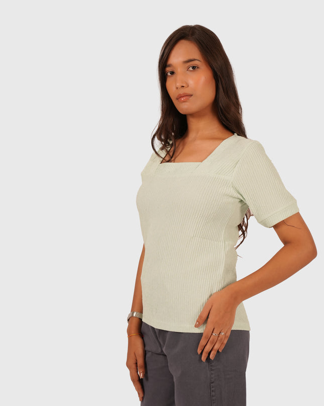 Women’s Light Mint Green Regular Fit Square Neck Top
