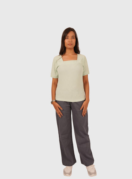 Women’s Light Mint Green Regular Fit Square Neck Top