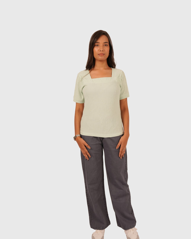 Women’s Light Mint Green Regular Fit Square Neck Top