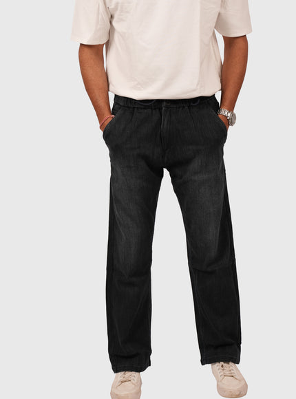 Men’s Relaxed Fit Black Jeans with White Wash