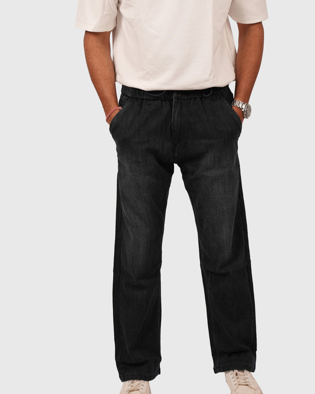 Men’s Relaxed Fit Black Jeans with White Wash
