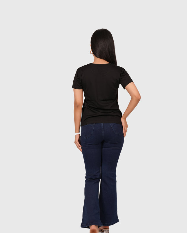 Women’s Black Regular Fit Round Neck T-Shirt