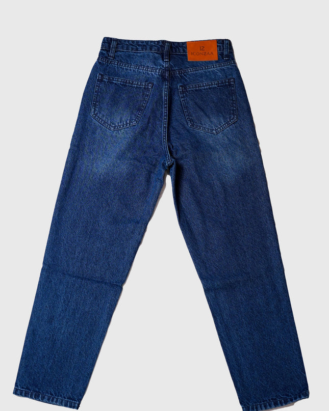 Women’s Mid-Wash Dark Blue Mom Fit Jeans