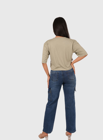 Women’s Olive Green Oversized Crop T-Shirt