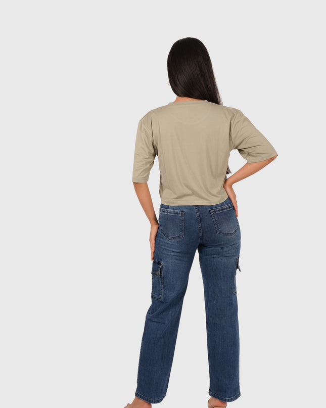 Women’s Olive Green Oversized Crop T-Shirt