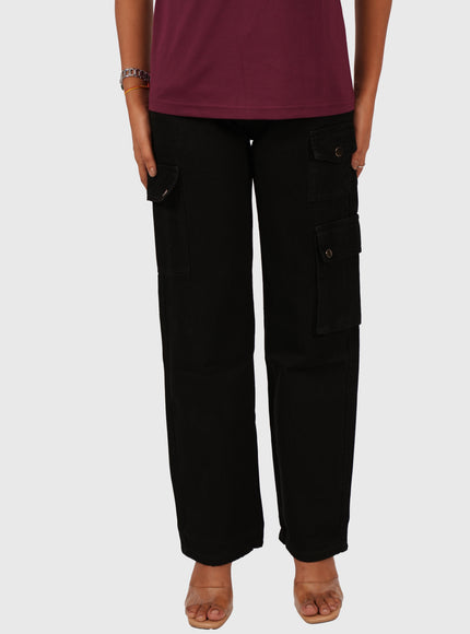 Women’s Jet Black Cargo Denim – Elastic Fitting