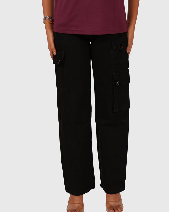 Women’s Jet Black Cargo Denim – Elastic Fitting