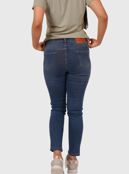 Women’s Mid Blue Stretchable Damaged Jeans – Blue Hint with White Wash