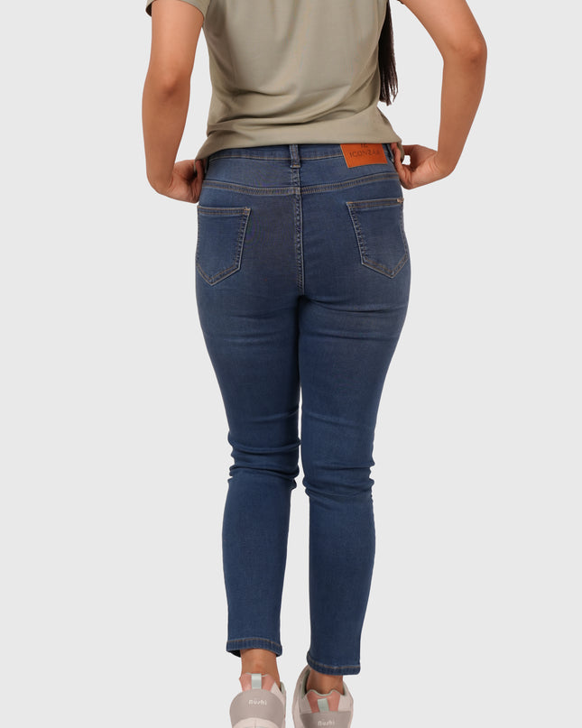 Women’s Mid Blue Stretchable Damaged Jeans – Blue Hint with White Wash