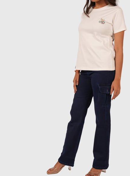 Women’s Deep Navy Blue 6-Pocket Full-Length Cargo Jeans