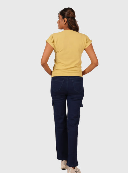 Women’s Navy Blue Full-Length 6-Pocket Cargo Jeans