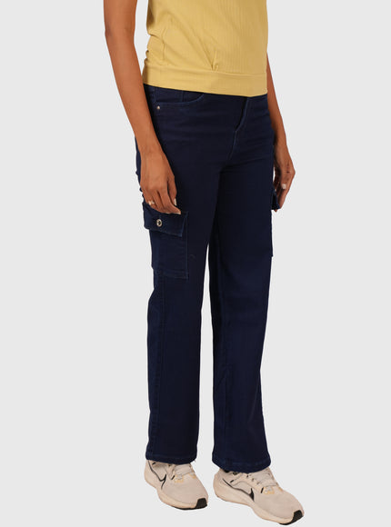 Women’s Navy Blue Full-Length 6-Pocket Cargo Jeans