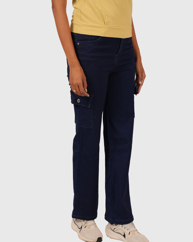 Women’s Navy Blue Full-Length 6-Pocket Cargo Jeans