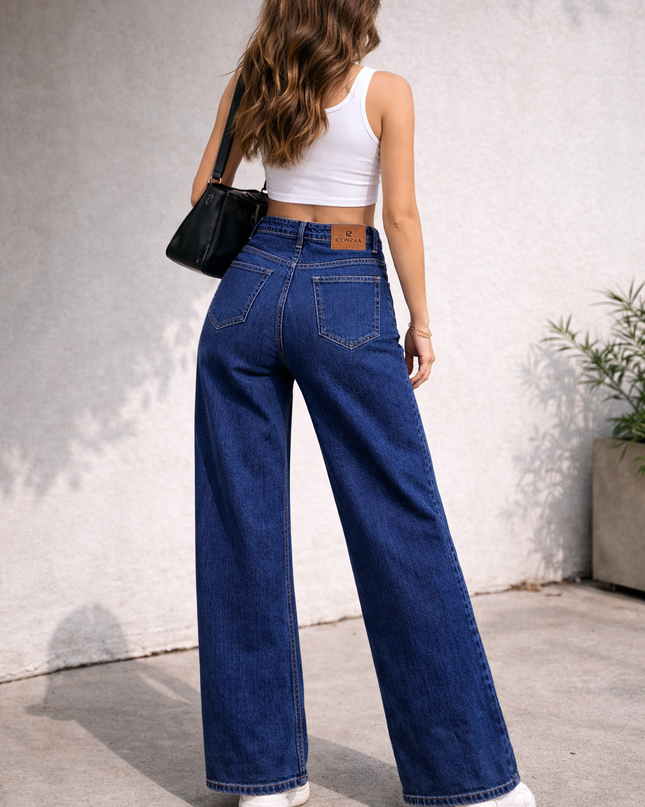 Women’s Dark Blue Wide Leg Stretchable Jeans – High Waist | Full Length