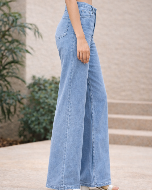 Women’s Light Blue Wide Leg Stretchable Jeans – High Waist | Full Length