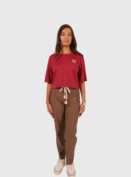 Women’s Maroon Oversized Crop T-Shirt