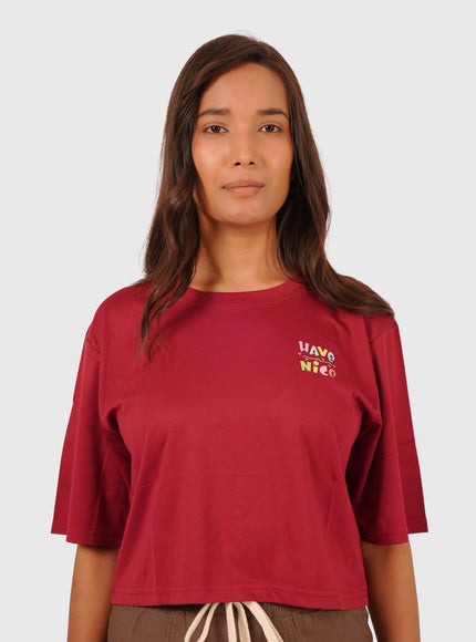 Women’s Maroon Oversized Crop T-Shirt