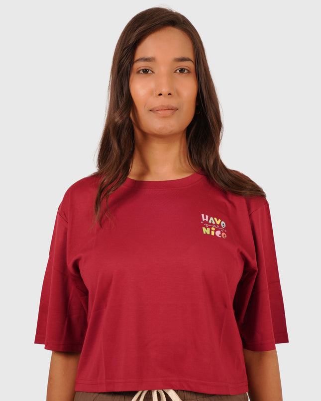 Women’s Maroon Oversized Crop T-Shirt