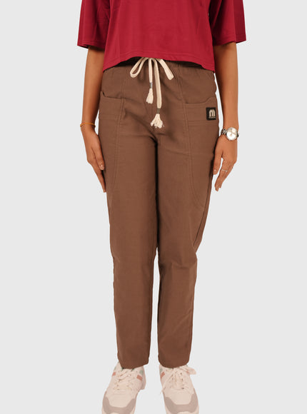 Women’s Taupe Brown Stretchable Joggers – High Waist