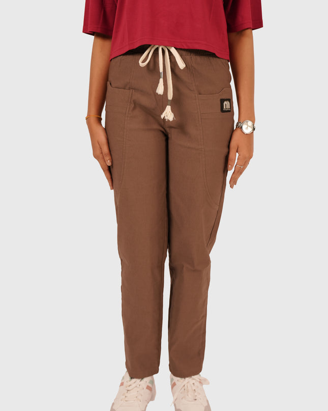 Women’s Taupe Brown Stretchable Joggers – High Waist