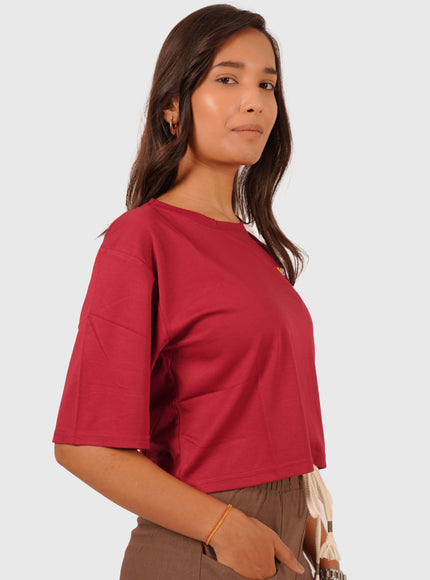 Women’s Maroon Oversized Crop T-Shirt