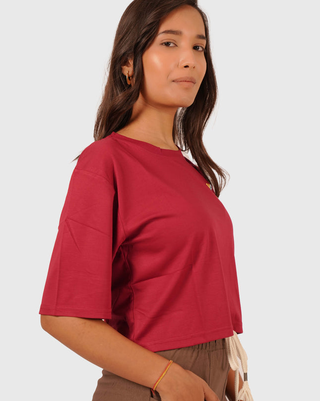 Women’s Maroon Oversized Crop T-Shirt