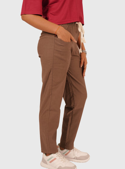Women’s Taupe Brown Stretchable Joggers – High Waist