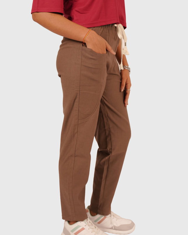 Women’s Taupe Brown Stretchable Joggers – High Waist