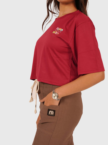 Women’s Maroon Oversized Crop T-Shirt