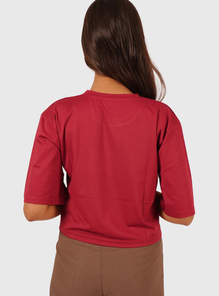 Women’s Maroon Oversized Crop T-Shirt
