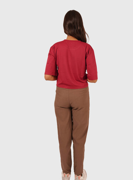 Women’s Taupe Brown Stretchable Joggers – High Waist
