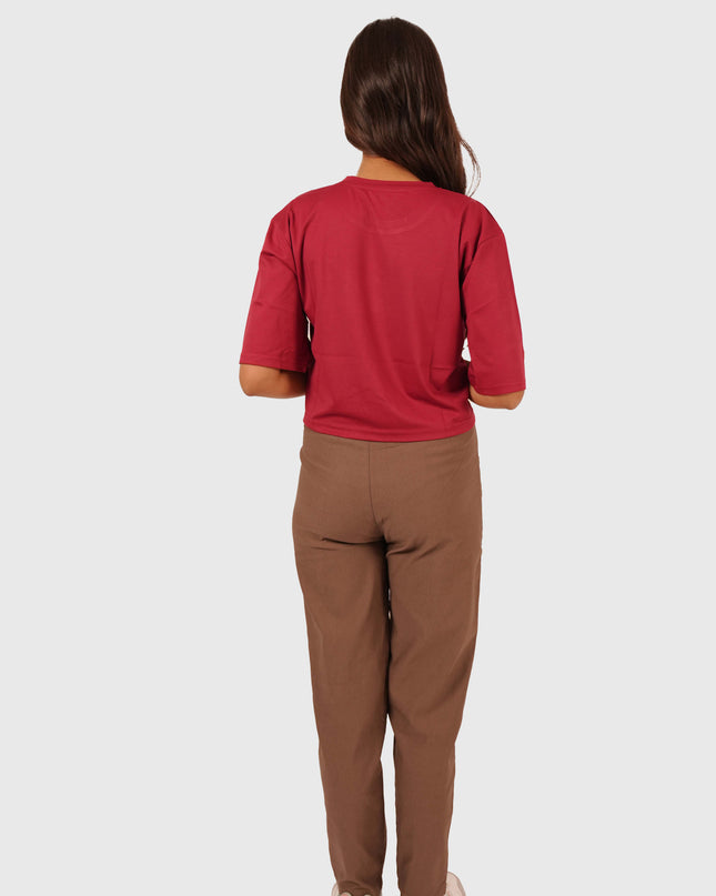 Women’s Maroon Oversized Crop T-Shirt