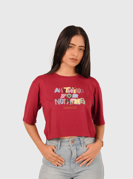 Women’s Deep Red Oversized Crop T-Shirt