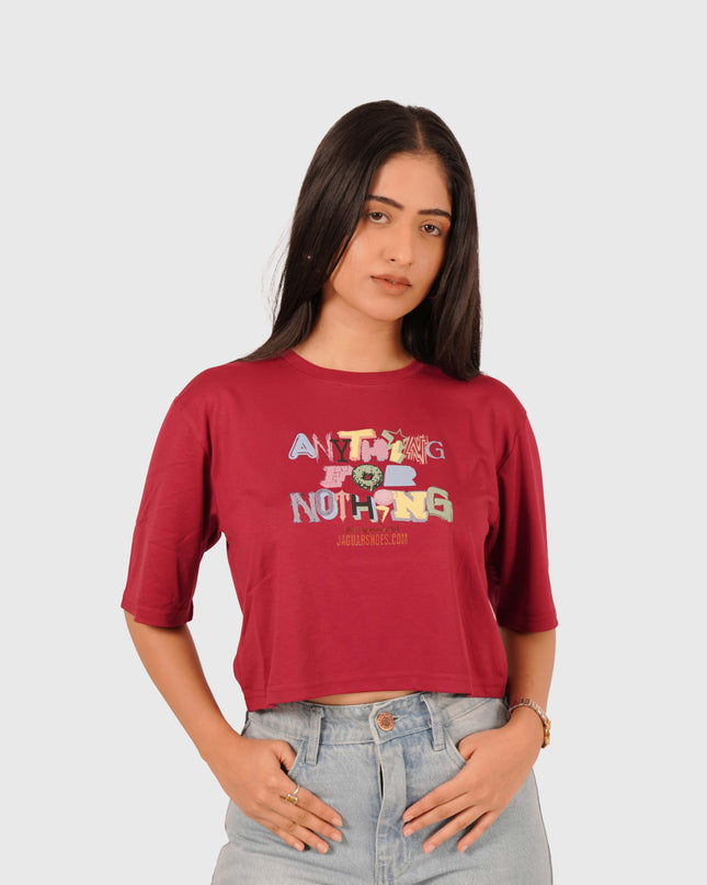 Women’s Deep Red Oversized Crop T-Shirt