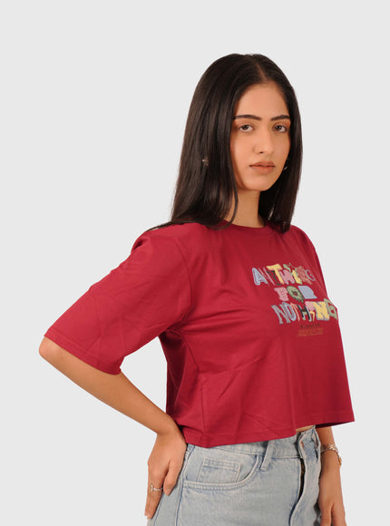 Women’s Deep Red Oversized Crop T-Shirt