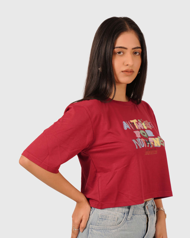 Women’s Deep Red Oversized Crop T-Shirt