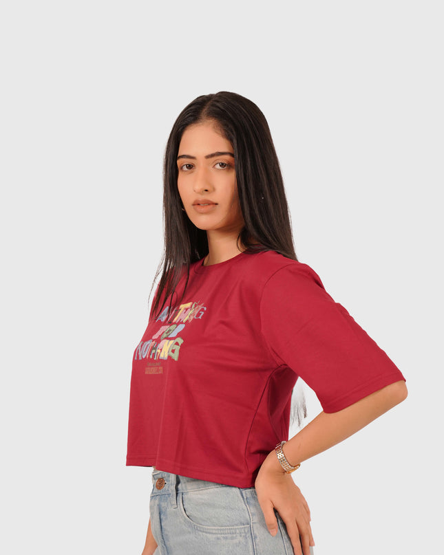 Women’s Deep Red Oversized Crop T-Shirt