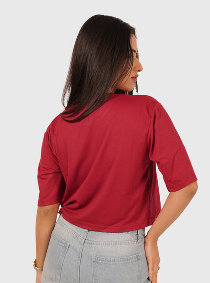 Women’s Deep Red Oversized Crop T-Shirt