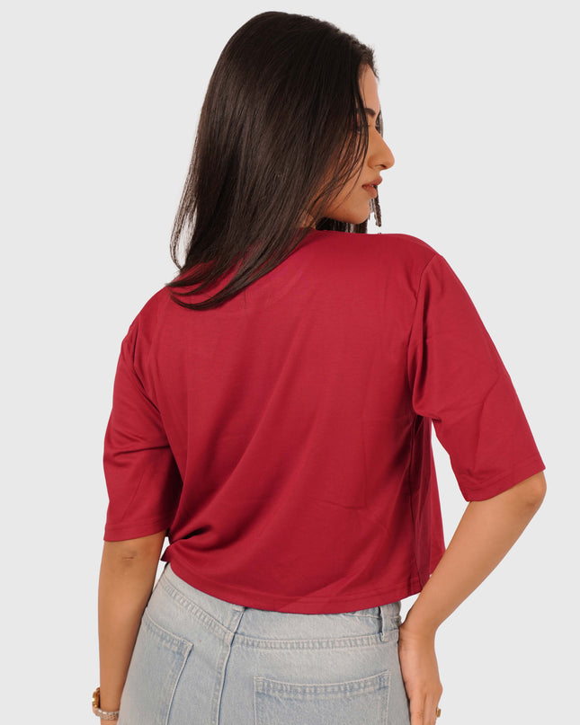 Women’s Deep Red Oversized Crop T-Shirt