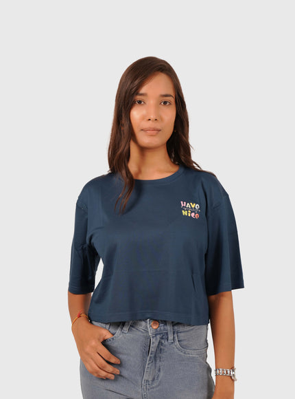 Women’s Navy Blue Oversized Crop T-Shirt