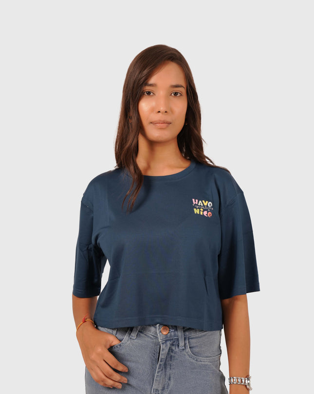 Women’s Navy Blue Oversized Crop T-Shirt