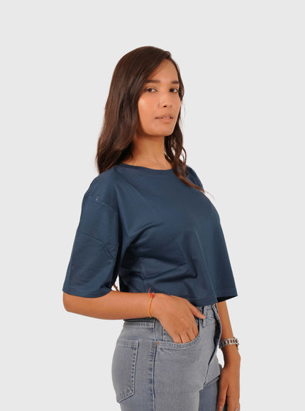 Women’s Navy Blue Oversized Crop T-Shirt