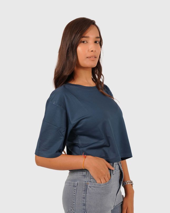 Women’s Navy Blue Oversized Crop T-Shirt
