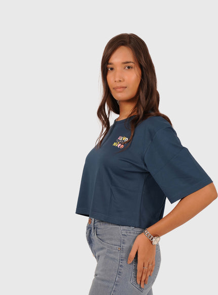 Women’s Navy Blue Oversized Crop T-Shirt