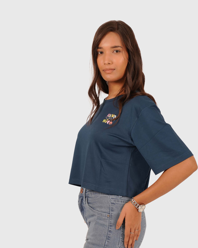 Women’s Navy Blue Oversized Crop T-Shirt