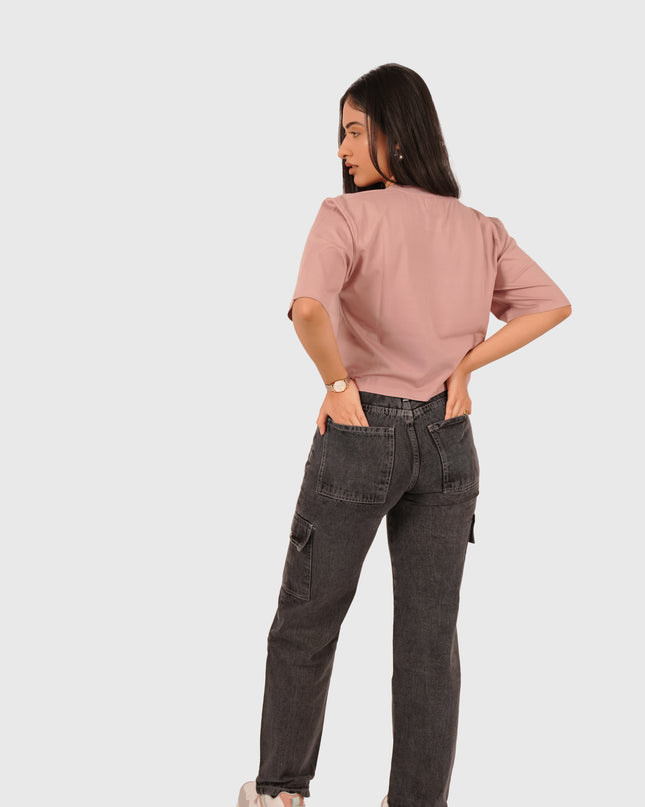 Women’s Charcoal Black 6-Pocket Cargo Jeans